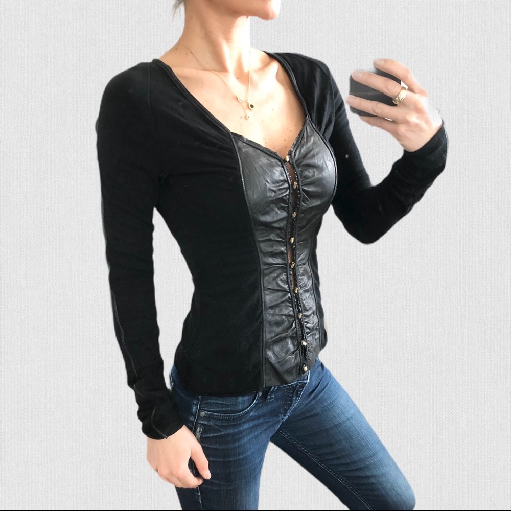 Roberto Cavalli leather panel black top sweater S
